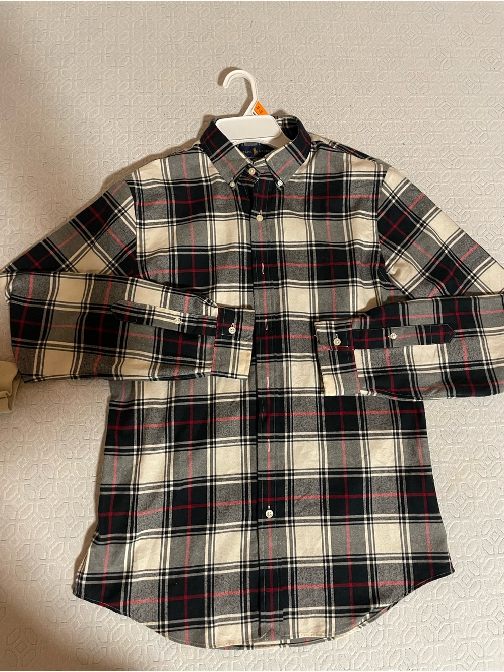 Ralph Lauren classic Black & Cream red  Plaid Button-Down Shirt Mens Medium